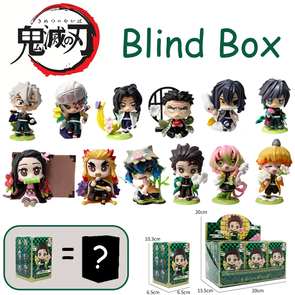 1-12 pièces Anime Demon Slayer Blind Box Tanjiro Kamado Nezuko Figurine de dessin animé en PVC Modèle Ornement Jouet pour enfants Cadeaux de Noël Halloween