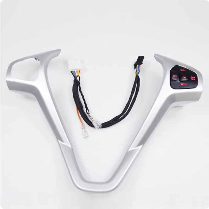 

For Ford Fiesta MK8 Ecosport 2013 Car Cruise Buttons Silver Frame Panel Cover Steering Wheel Cruise Kits Red Backlight Button