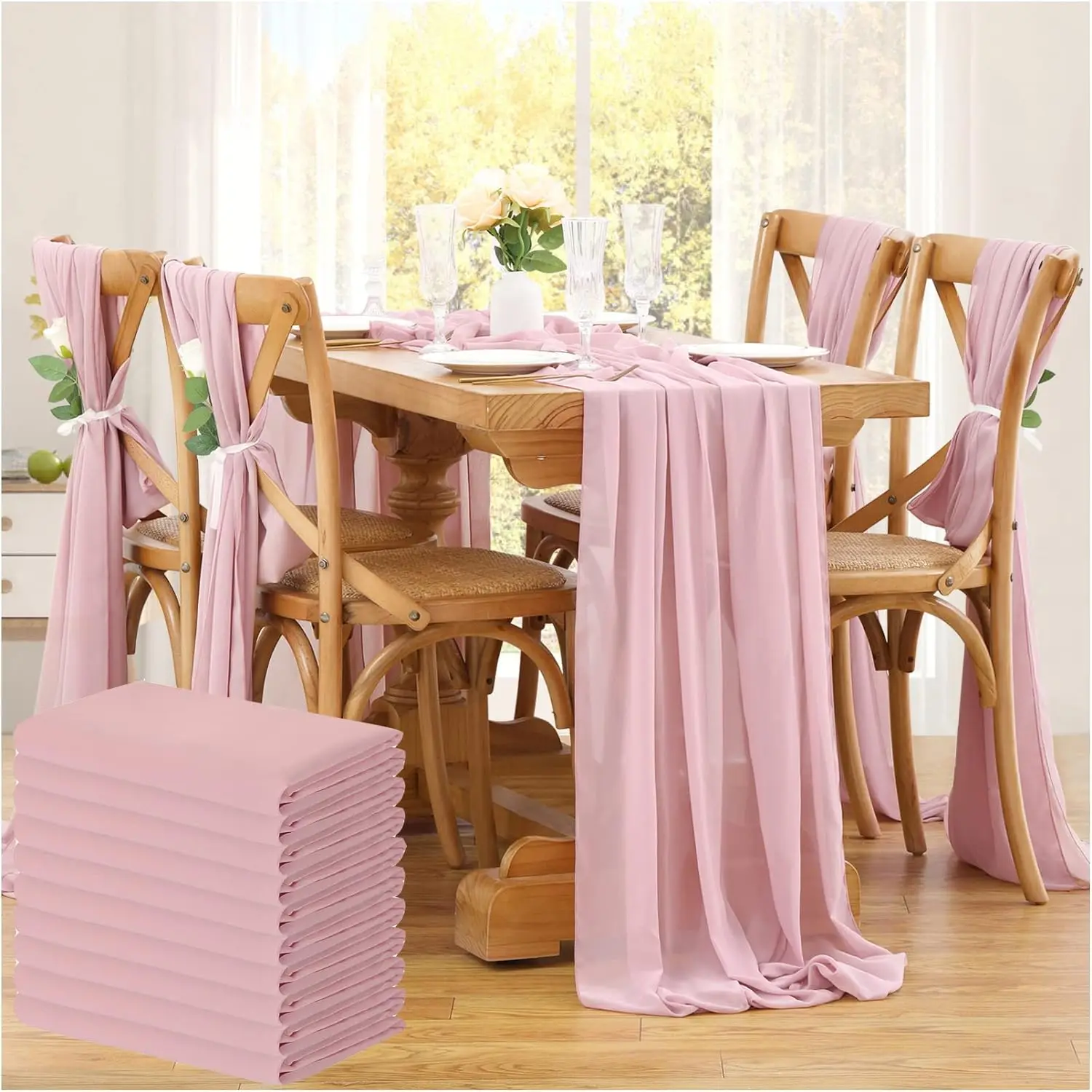 

4PCS Sage Green Chiffon Wedding Table Runner,Chair Sashes Gauze Sheer Vintage Dining Birthday Party FestivalCake Table Decor