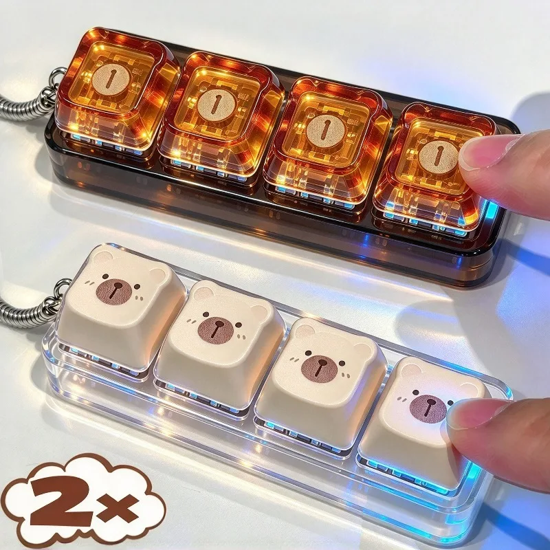 1/2Pcs Cute Capibara Keyboard Keychain 4 Keys LED Lights Keyboard Stress Relief Keyring Adults Students Bag Pendant Hanging Gift