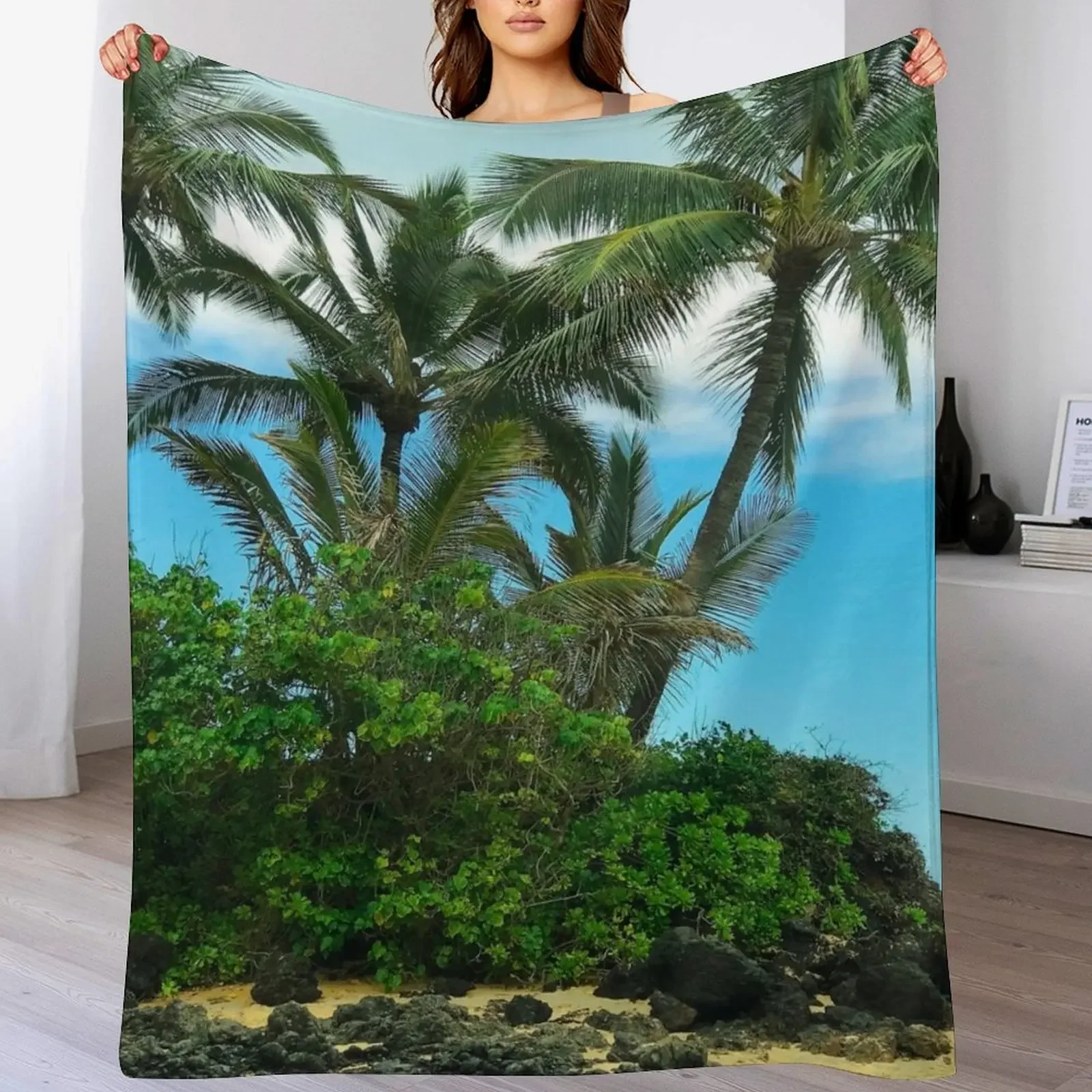 

Tropical Hawaiian Beach in Pristine Paradise Art Photo Throw Blanket Camping Personalized Gift blankets and throws Nap Blankets