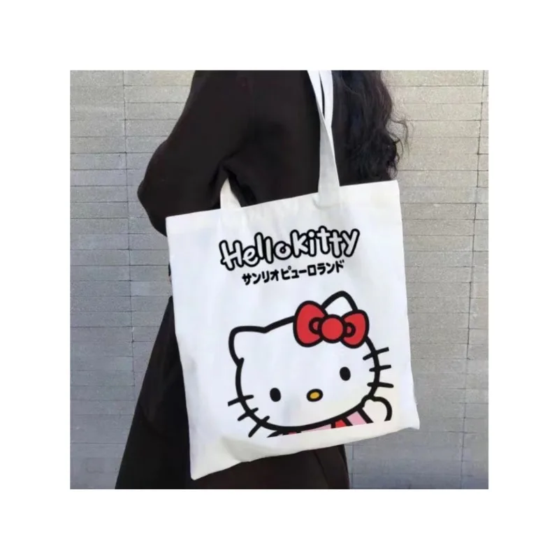 New Canvas Tote Bag Hello Kitty Aesthetic Personalized Custom Reusable Grocery Bags Shopping Shoulder Bag Cute Travel Tote Bag