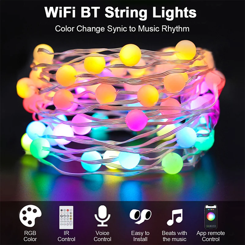 5M10M Remote Control WFI Light StringS Colorful Outdoor Festival Party Wedding Luminous Leather Line IP68 RGB Music  Lamp String