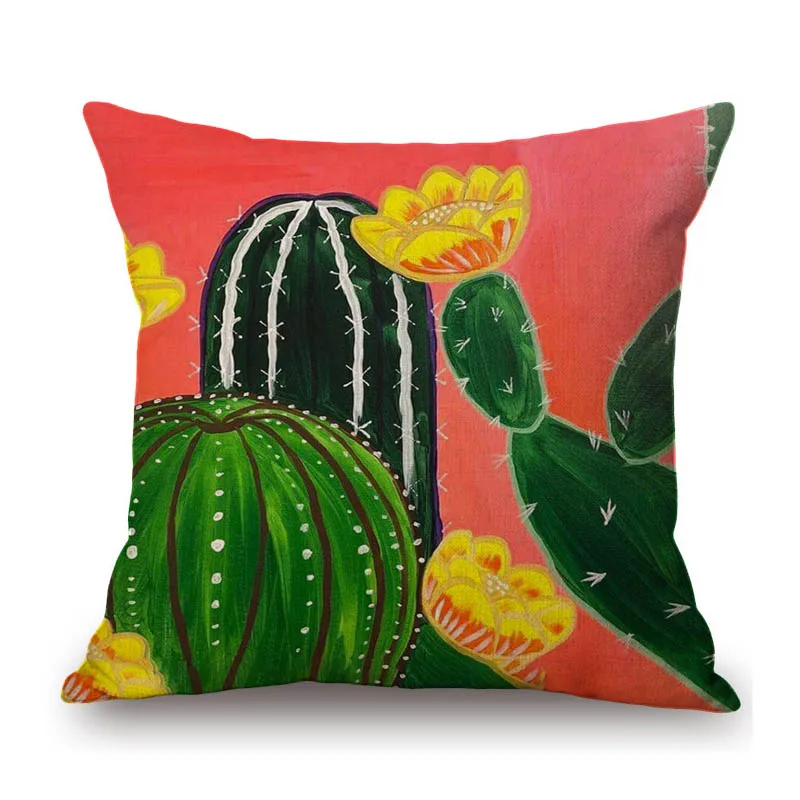 Colorful Cactus Prick Pear Flower Botanical Tropical Succulents Painting Art Linen Living Room Decor Pillow Case Cushion Cover