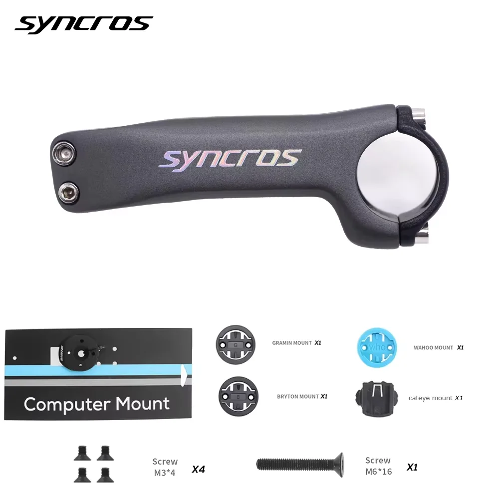 

Syncros Chrome Logo Carbon Bicycle Stem Road/MTB Handlebar Stems -6°/-17° Clamp Diameter 31.8mm Available in Multiple Matte