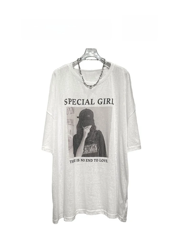 

Summer New Casual Sle Loose Women's T-irt Creative Print Loose Fit Versatile Mid-Length Top Slimming Effect Spring Faion