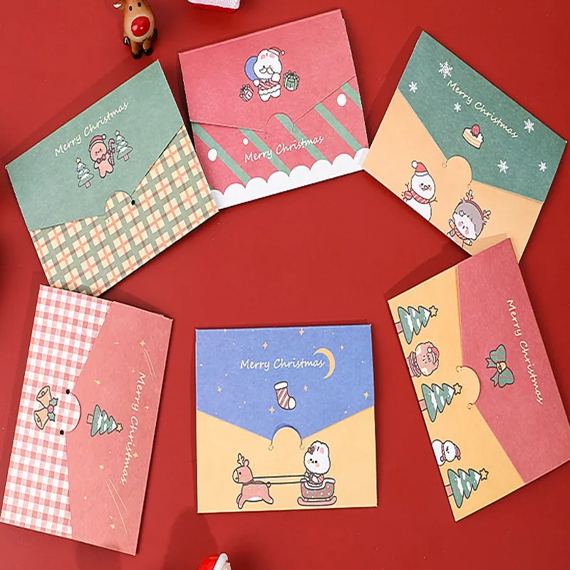 

1pcs/pack Kawaii Christmas series greeting card cartoon envelope folding small card Christmas Thanksgiving Holiday Cardchrismas