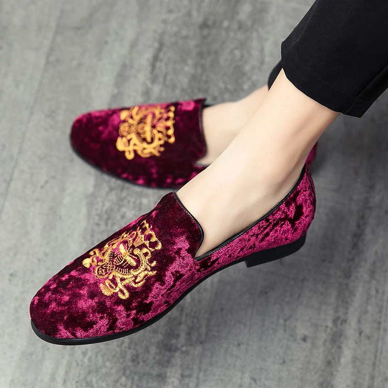 

Men Embroidery Slip On Dress Loafers Leisure Faux Suede Dress Shoes