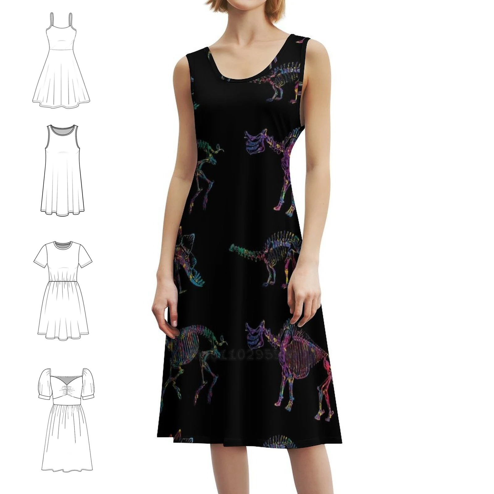 

Pattern Rainbow Sweetheart Neckline Dress Elegant Summer Party Dress For Women Id Rather Be Hunting Dinosaur Reptile Women's