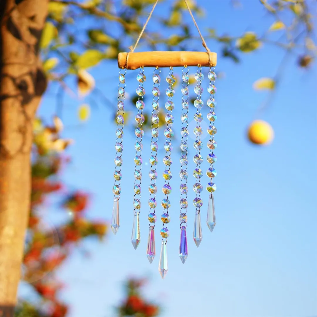 

1Pcs Crystal Wind Hanging Wooden Stick Ins Illusion Chime Bedroom Window Beaded Curtain Hanging Fantasy Light Gift Shadow DIY