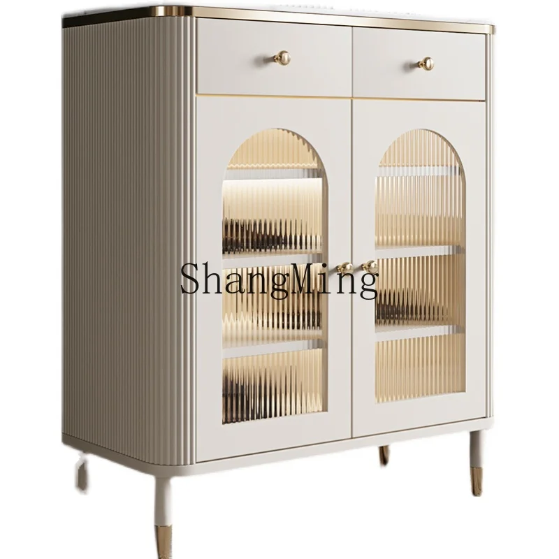 

ZYH light luxury rock slab entry solid wood entrance shoe cabinet small apartment post-modern simple semicircle