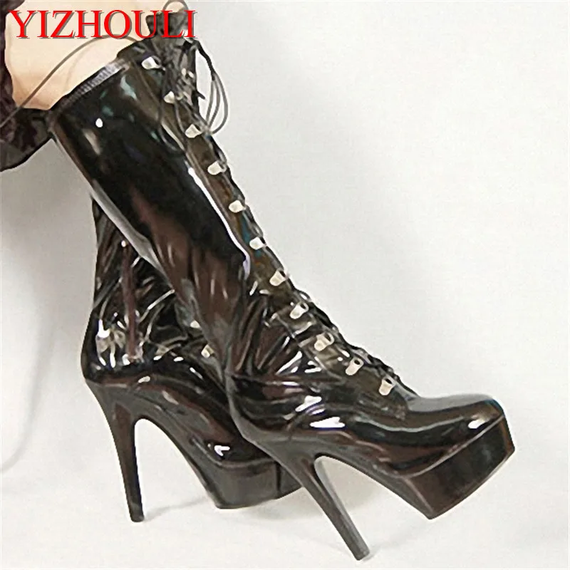 

Sexy 15 cm thick bottom crystal high-heeled boots/pole dancing boots performance Cotton-padded dance shoes