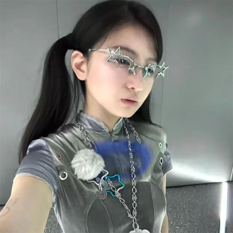 

Стильные очки Y2K для косплея, модная оправа в форме многогранной звезды, неправильной формы, металлические аксессуары, декоративные очки-реквизит