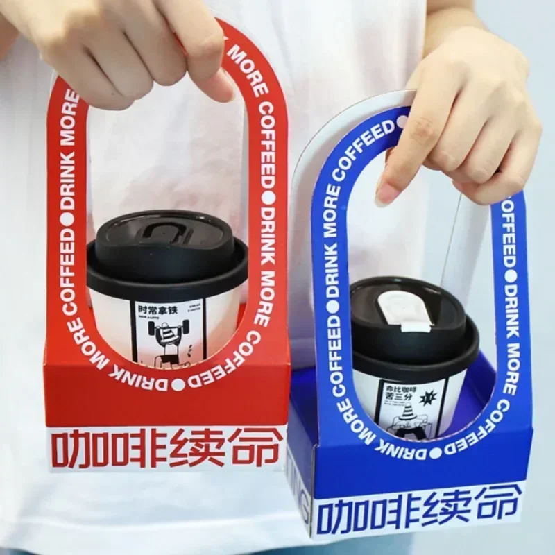 

Disposable Hand-held Corrugated Paper Cup Holder Milk Tea Coffee Paper Cup Takeaway Pack Bag Letter Pattern Juice Packaging Box