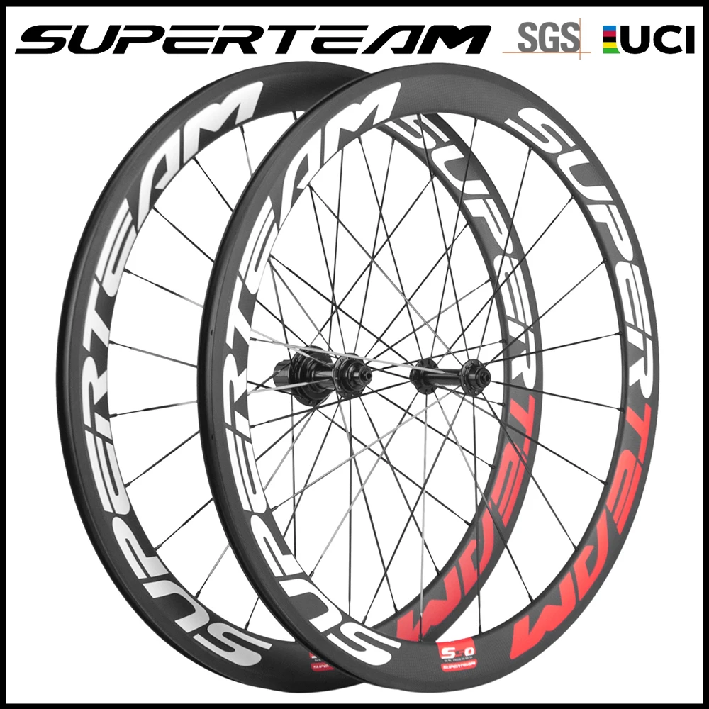 SUPERTEAM 700C Carbon Fiber Road Rim Brake Wheelset 50mm UCI Racing Wheels Lightweight AER Dynamic Cycling Bike Wheels