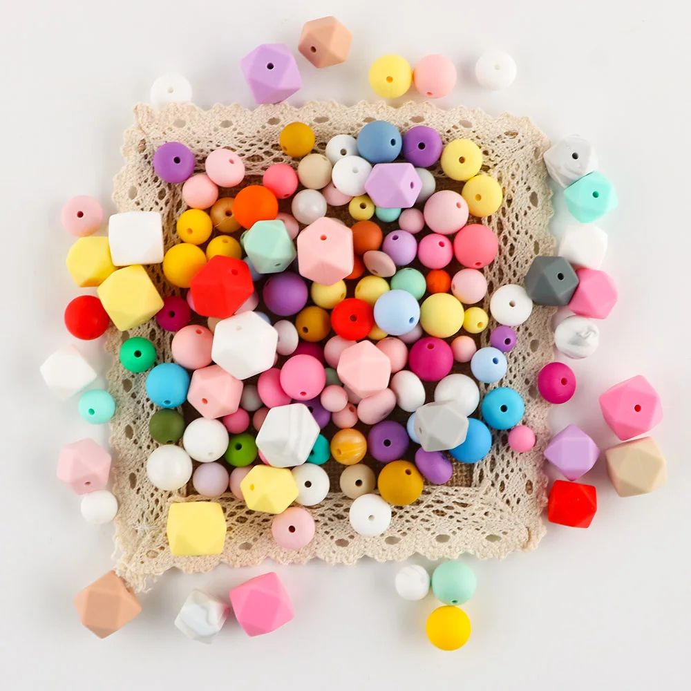 30-50Pcs 9/12/14/15mm Round Silicone Beads For Jewelry Making Lentils Hexagon Beads DIY Necklace Bracelet Jewelry Accessories