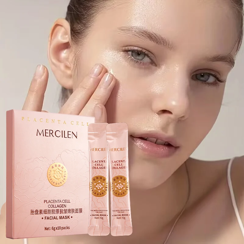 MERCILEN Cell Collagen Skin Rejuvenation Mask 6g*10 pieces, contains hyaluronic acid and plant squalane for deep moisturization and skin brightening, making the skin look younger. Suitable for everyone, travel size, easy to carry, perfect as a holiday gift