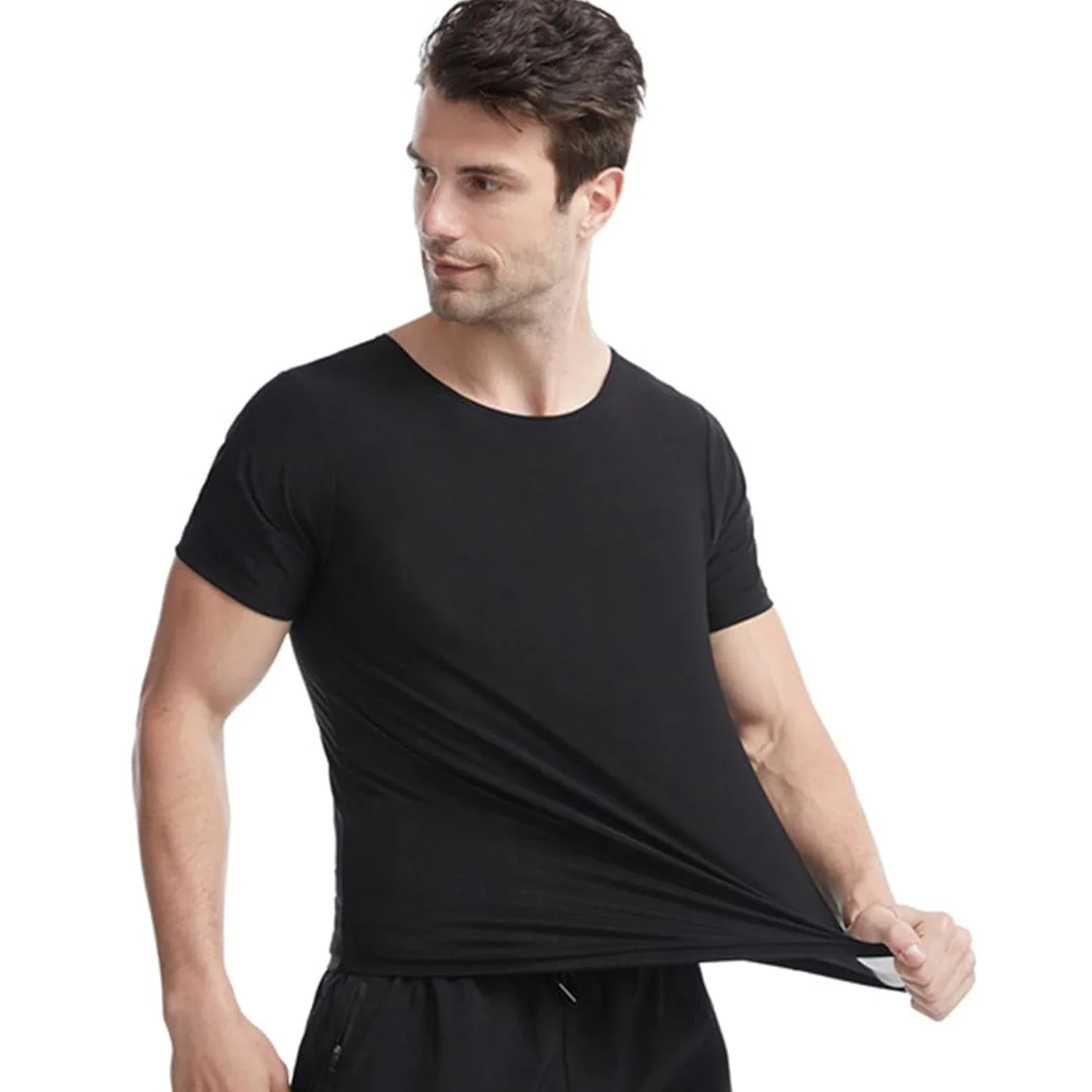 1pcs Sauna Sweat Suit Shapewear Top Short Sleeves Men  Performance T-Shirt Comfortable Workout Tee Men's Body image 5