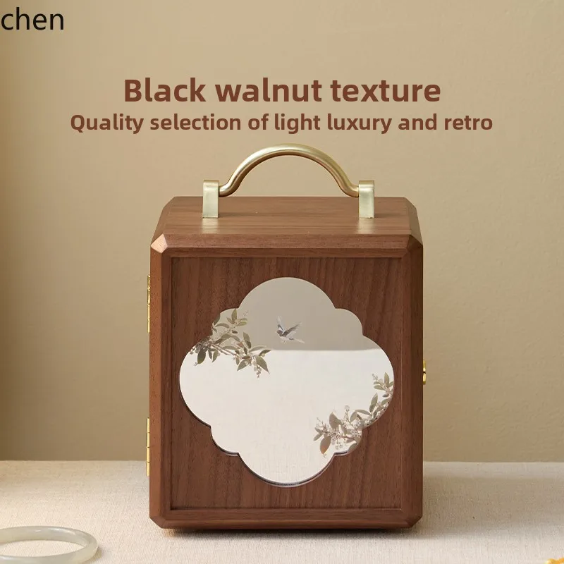 HTT wooden jewelry box with lock wedding high-end new Chinese gold jewelry storage box wedding gift