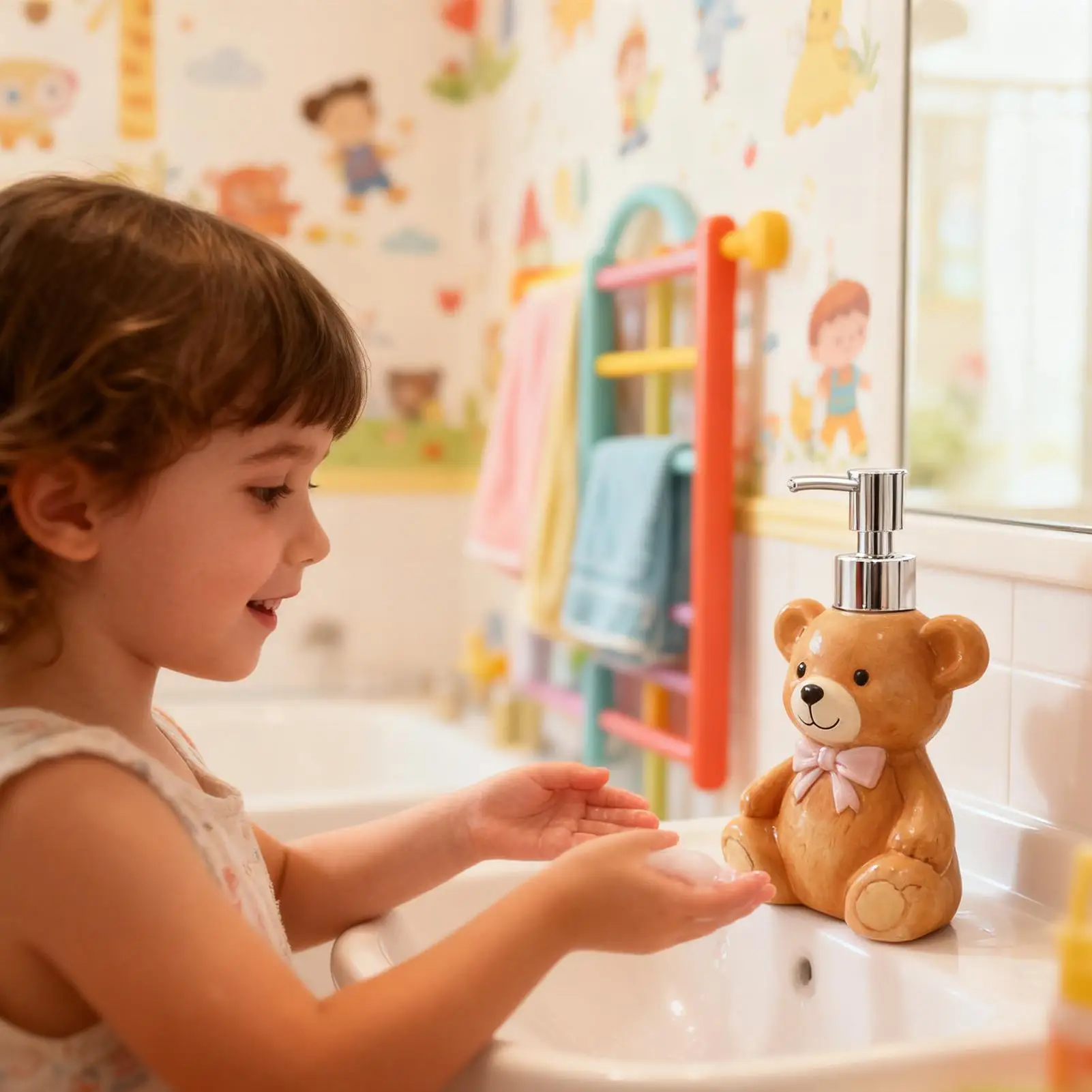 

Soap Dispenser 350ml Refillable Bear Design Lotion Pump Jar Kitchen Soap Dispenser for Shower Laundry Wash Christmas Countertop