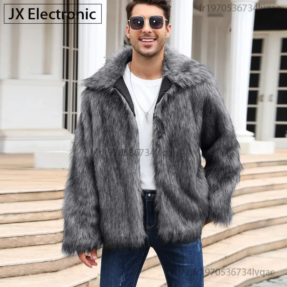 Men Faux Fox Fur Jacket Coat Winter Thick Fluffy Long Sleeve Lapel Warm Shaggy Outerwear Luxury Fur Jacket Bontjas Jackets Mens