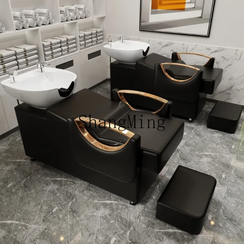 

ZHB barber shop shampoo bed semi-reclining deep basin shampoo bed hair salon flush hair G
