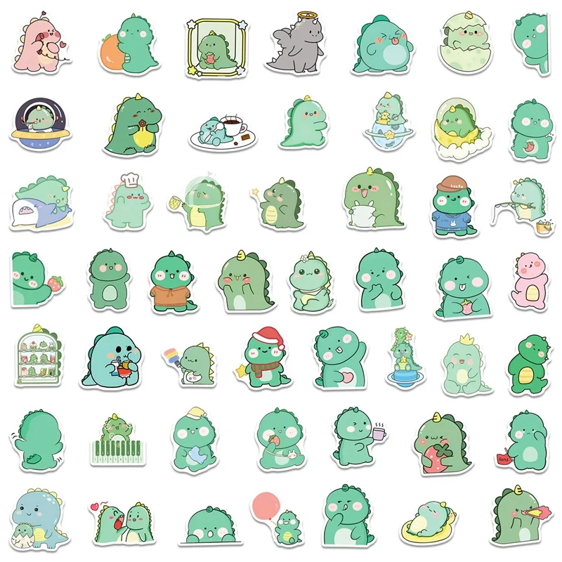 10/30/50PCS Kawaii Green Dinosaur PVC Sticker Aesthetic Korean Children's Decoration Scrapbooking Stationery School Supplies