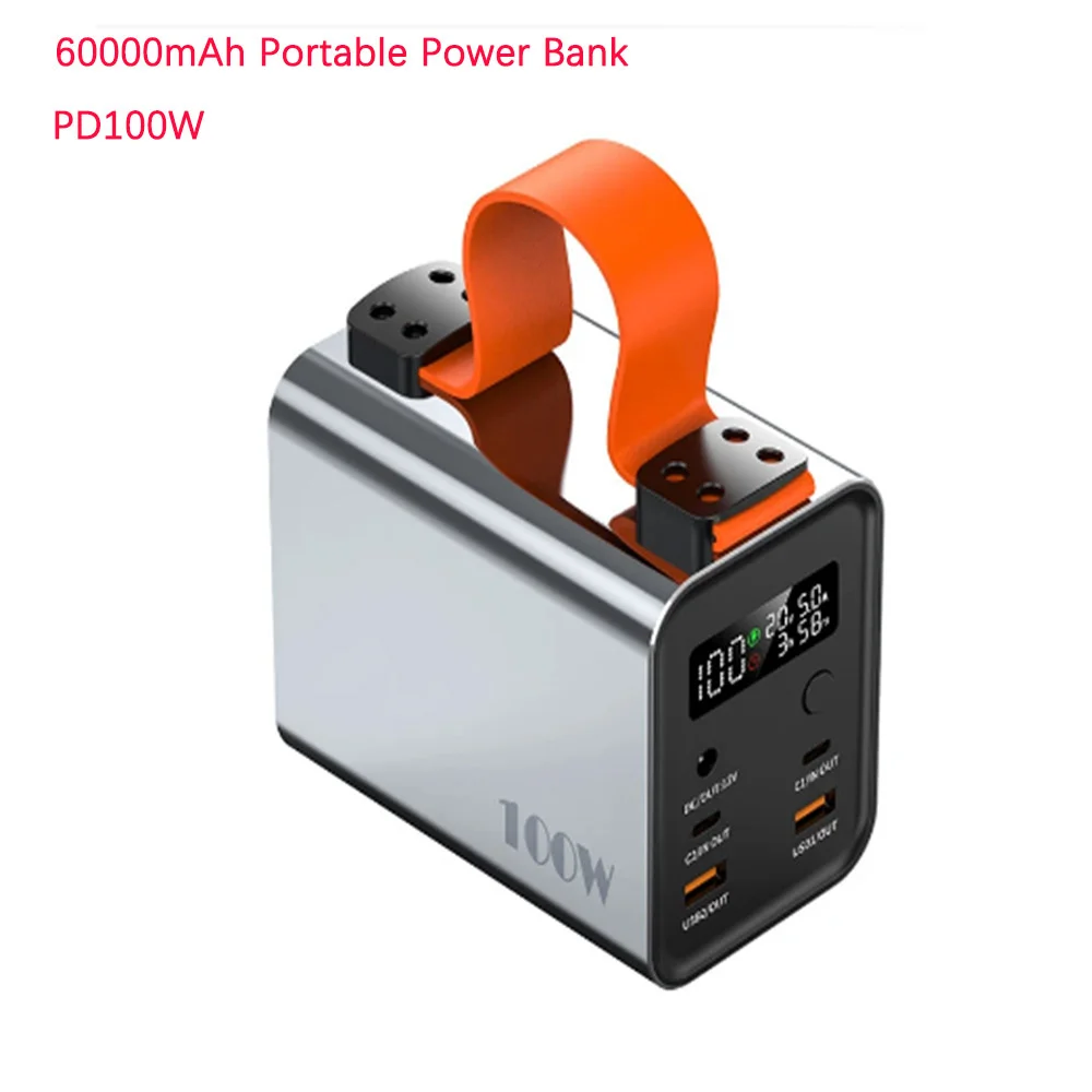 100W 60000mAh Power Bank Station Fast Charging External Battery Portable Emergency Powerbank For Laptop iPhone Outdoor Camping