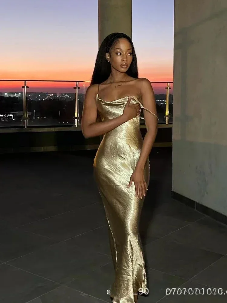 Oligai elegancka satynowa sukienka Maxi z odkrytymi plecami dla kobiet suknia letni pasek Spaghetti bez rękawów długa sukienka na imprezę Vestido Robe Femmes