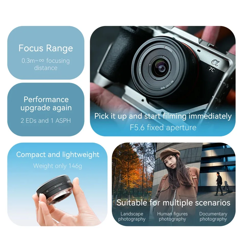 7artisans Full Frame 18mm F5.6 Wide Angle Manual Focus Cookie Lens Compatible with Sony E Nikon Z and L Mount