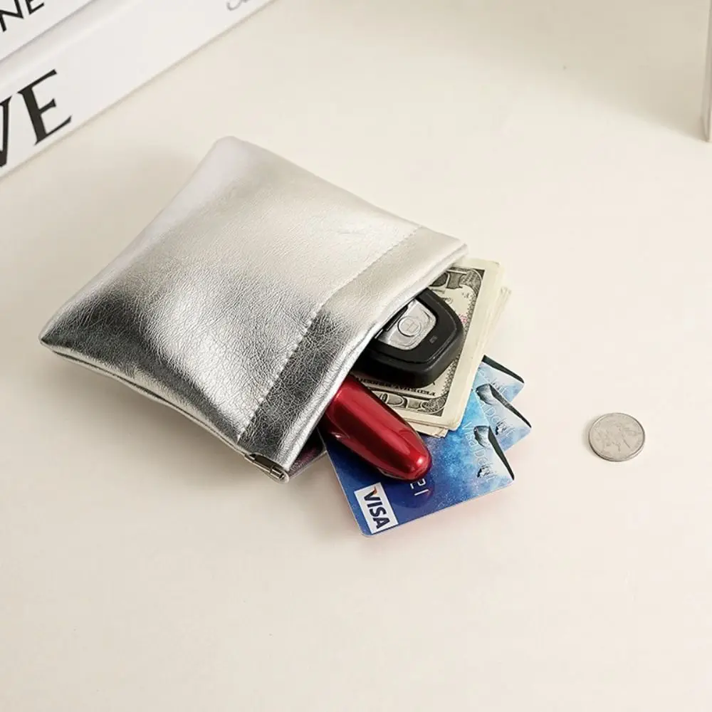 Fashion Automatic Closing Mini Cosmetic Bag Soft Pu Leather Portable Lipstick Bags Solid Color Travel Storage Bag