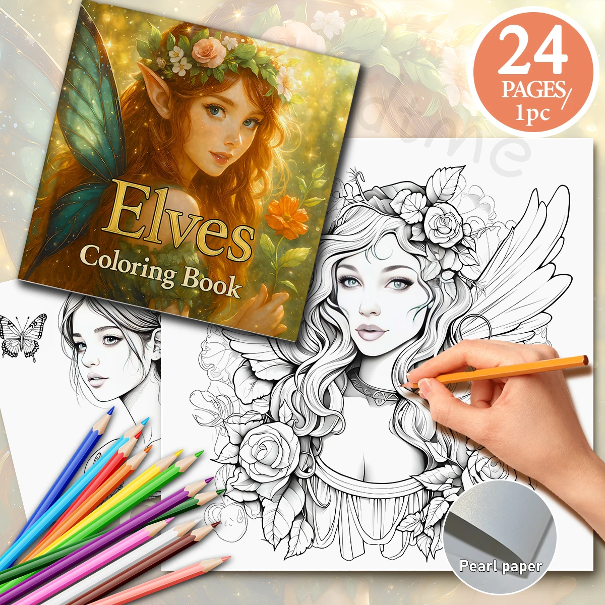 Elfen-Malbuch, 24 Seiten, Geschenk für Geburtstagsfeiern, Stress abbauen, Zeit totschlagen, Graffiti-Malerei, Zeichenbuch ﻿ – Detail 4