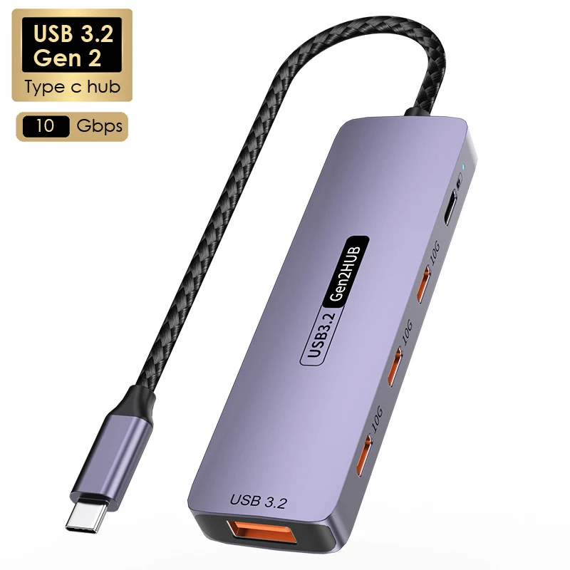 NEW USB 3.2 Gen 2 High Speed Hub 10Gbps Docking Station 4 Ports 5V 1.5A USB 3.0 PD 100w Charge for Macbook Air Pro HDD U Disc