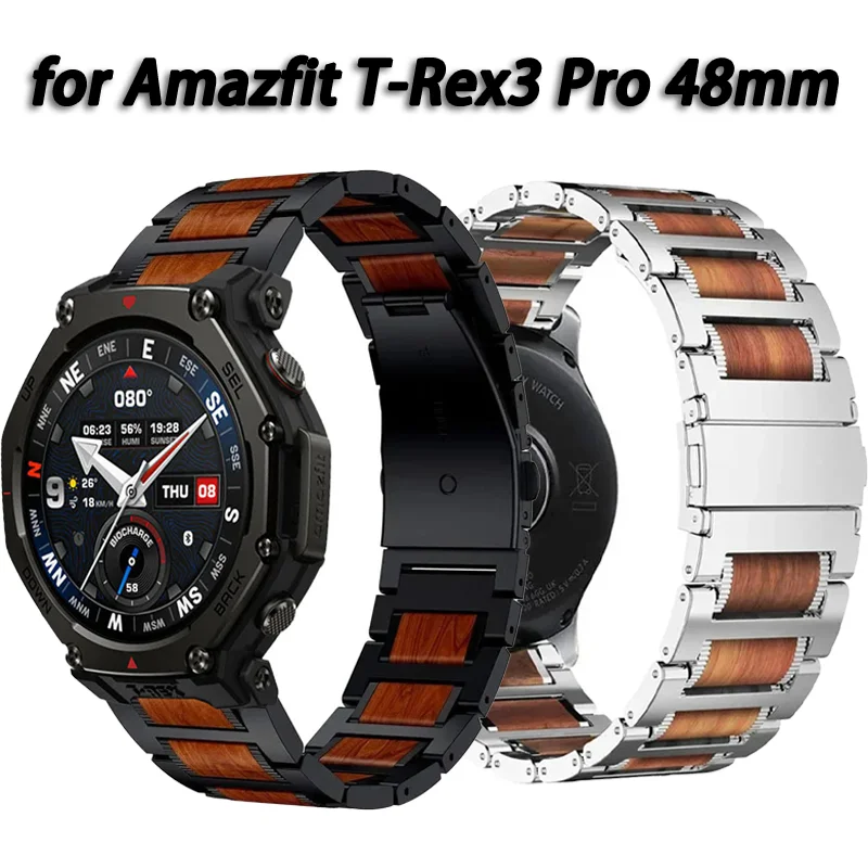 

Металлический ремешок из розового дерева 22 мм для Amazfit T-Rex3 Pro 48 мм/Bip 6-5, высококачественный регулируемый ремешок для часов Huawei Watch GT6-5-4 46 мм Correa