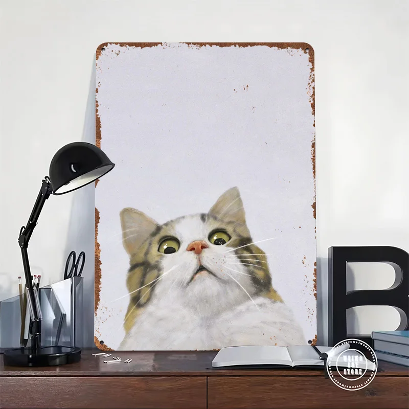 Scared Cat Meme Tin Poster Customized Wall Art Retro Vintage Metal Signs for Fans Room Bathroom Decor Bedroom Decorations House