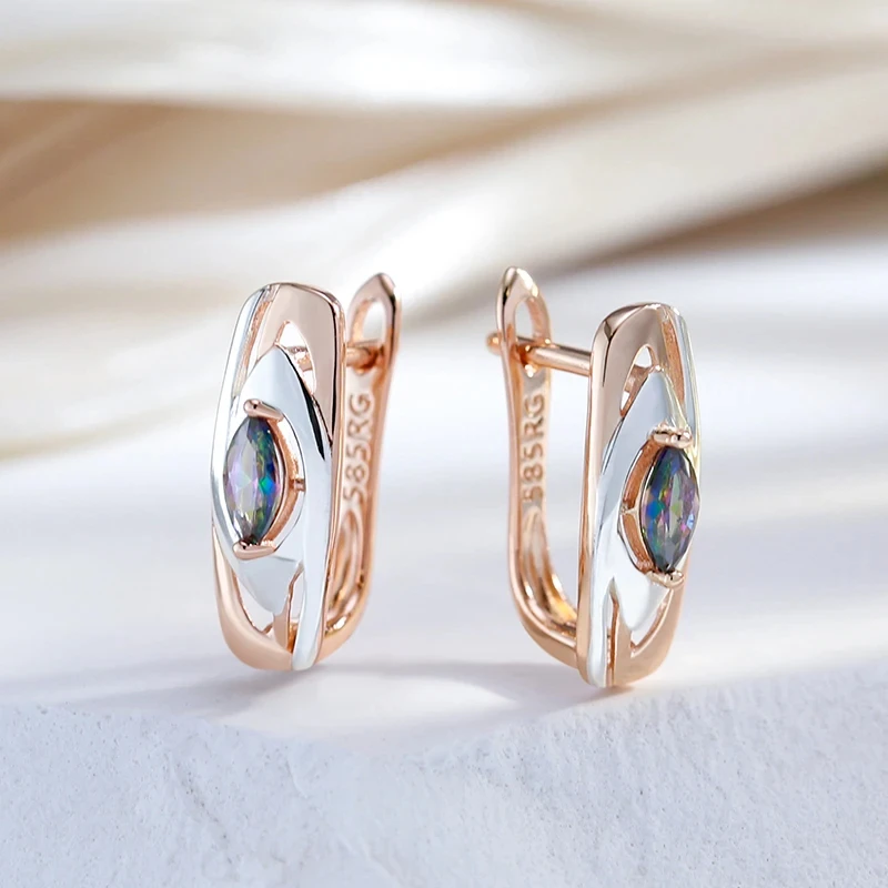 Wbmqda Luxury Colorful Stone Earrings Ring Sets For Women 585 Rose Gold Silver Mixed Trendy Natural Zircon Jewelry Accessories image 3