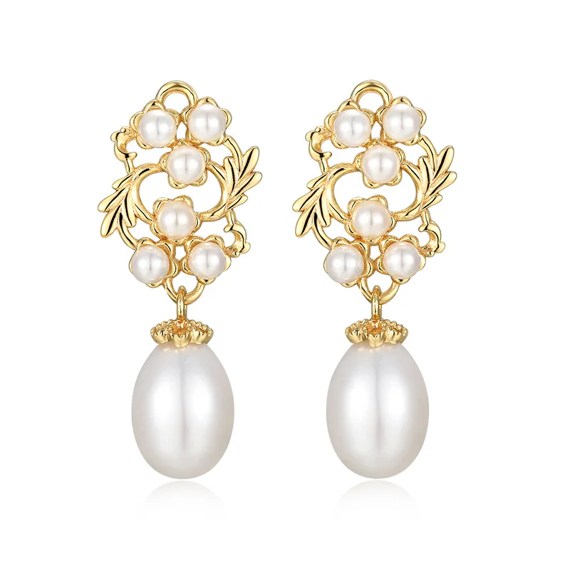 

”Flower - JourDeRose" Original Design Vintage Elegant 925 Silver Pearl Court Style Earrings