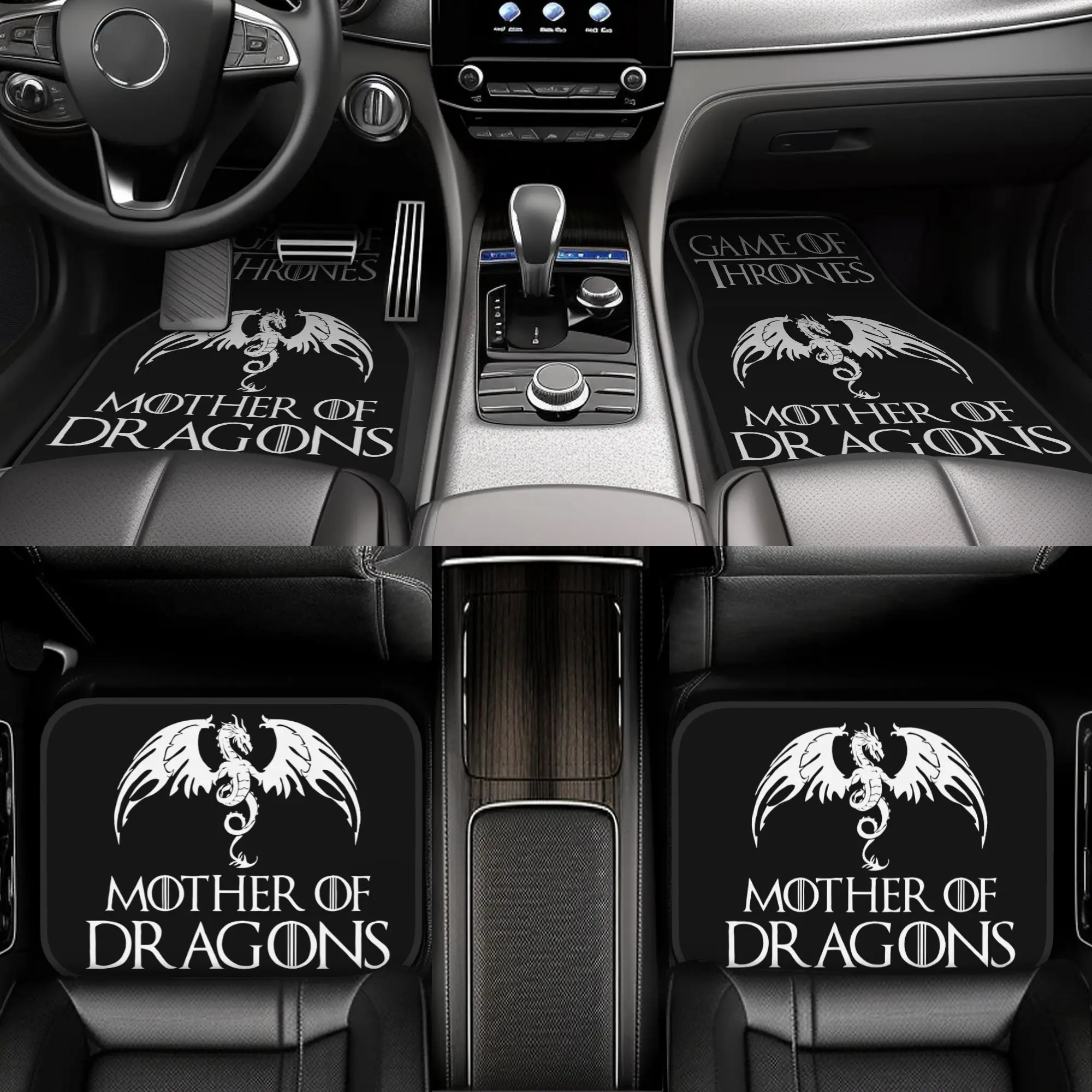4pcs WB Game Of Thrones House Mother Of Dragons Dracarys Car Floor Mats - Fit Durable Automotive Liners With Dragon Graphic & Te
