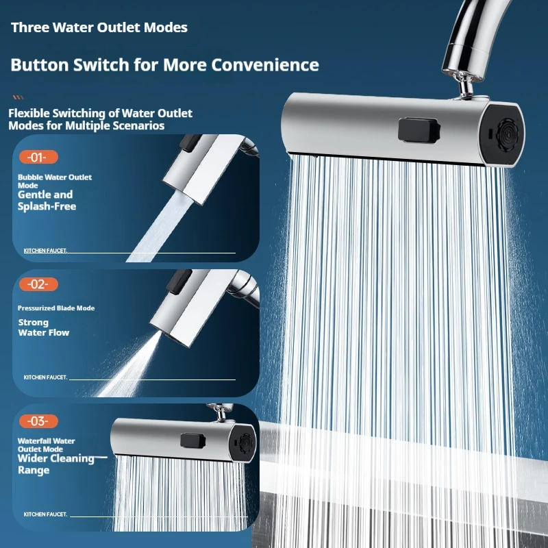 

Kitchen faucet splash proof device, waterfall water outlet universal rotation aerator, booster extension faucet universal joint
