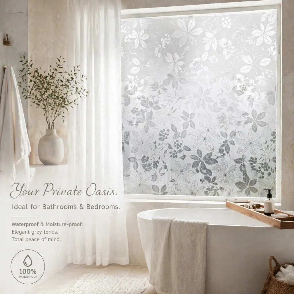 Watercolor Purple Floral Self-Adhesive Window Privacy Film, Frosted Decorative Glass Sticker, UV Blocking Removable Window Cover view 6