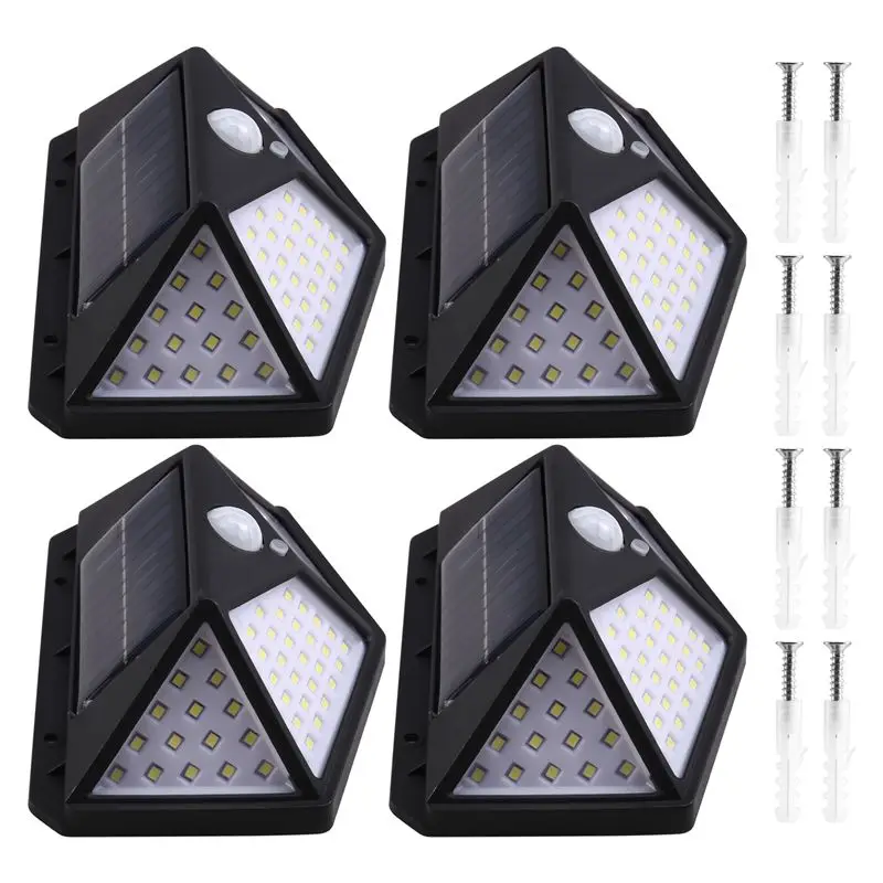 

Новые солнечные охранные светильники с тройным режимом работы, 100 светодиодов, для наружного использования, 270 ° Детектор движения