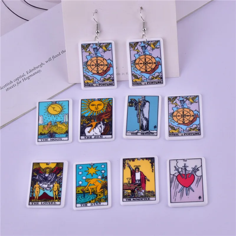 Mix 10pcs 34*25mm Tarot Card Acrylic Charms Divination Pendant For Jewelry Making Craft DIY