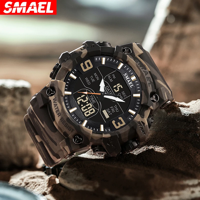 SMAEL 8049 Men's Electronic Watch Outdoor Waterproof Camouflage Luminous Sports Mountaineering Fashion Digital Watches for Man
