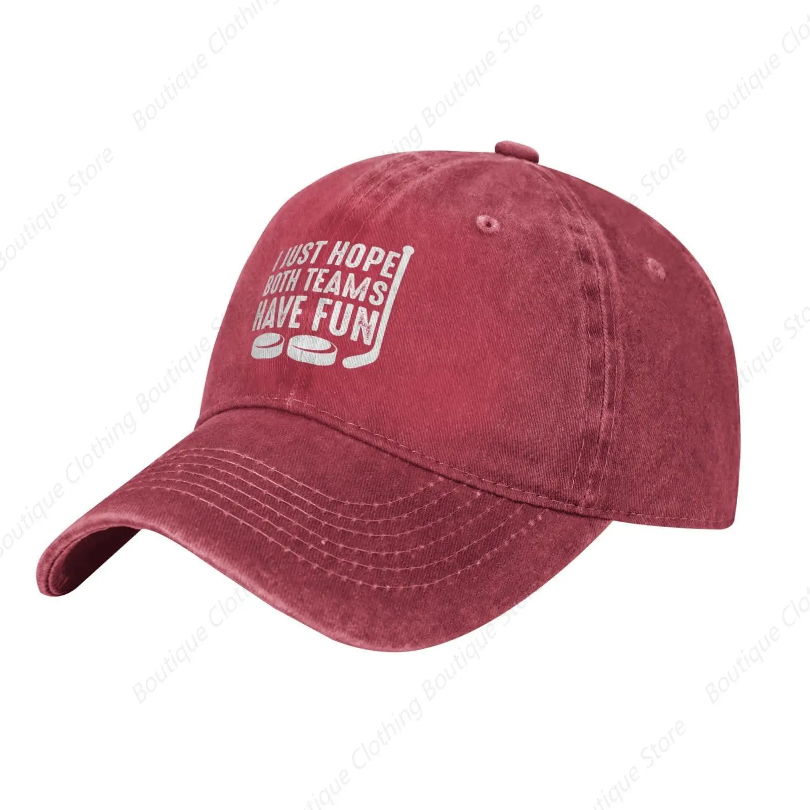 

I Just Hope Both Teams Have Fun Hockey Vintage Baseball Cap Women Men Trucker Caps Golf Dad Hats Red