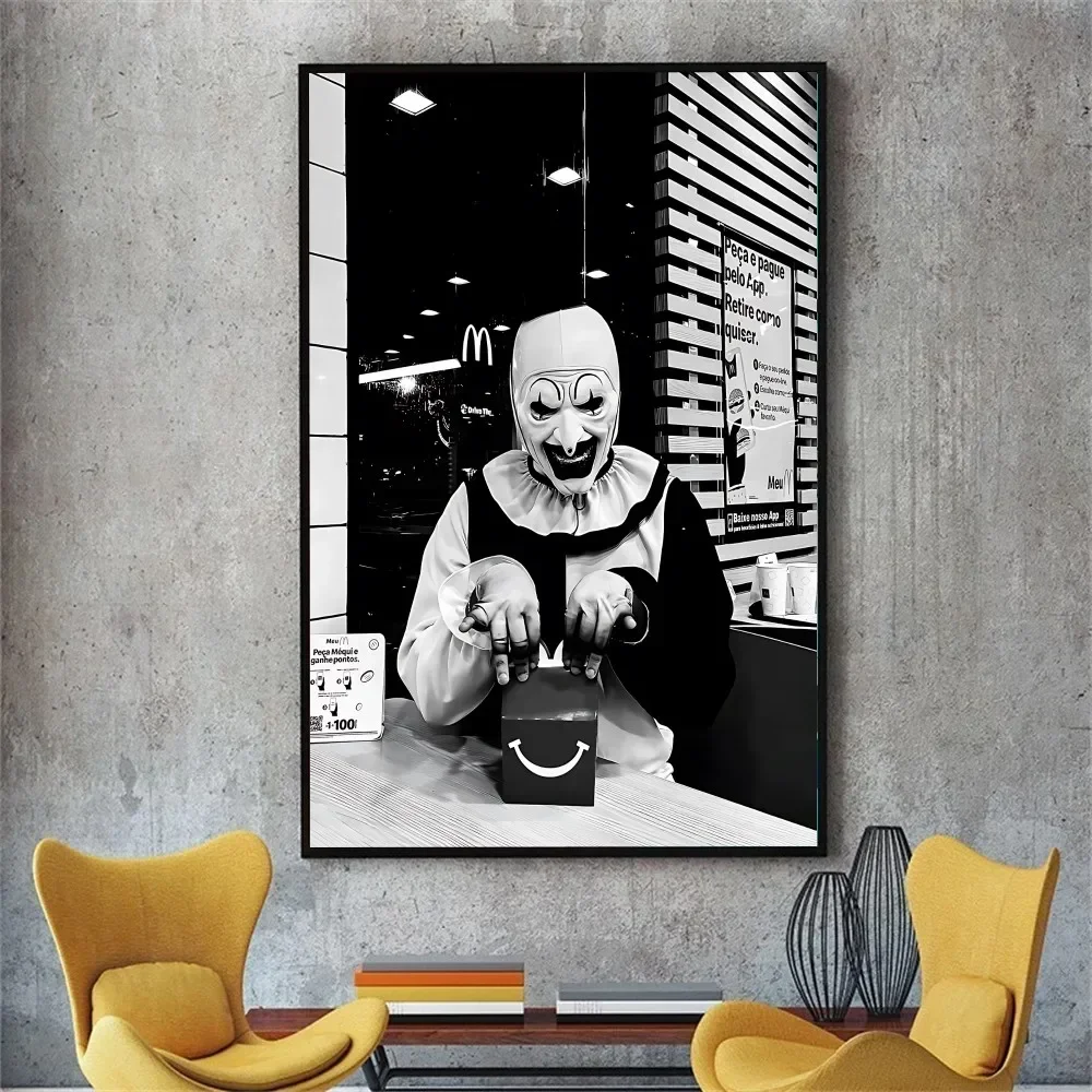 لوحة فنية جدارية عتيقة من Clown Horror T-Terrifier، ملصق مطبوع على القماش عالي الدقة، مناسب للمنزل، غرفة المعيشة، لوحة تزيين للعطلات