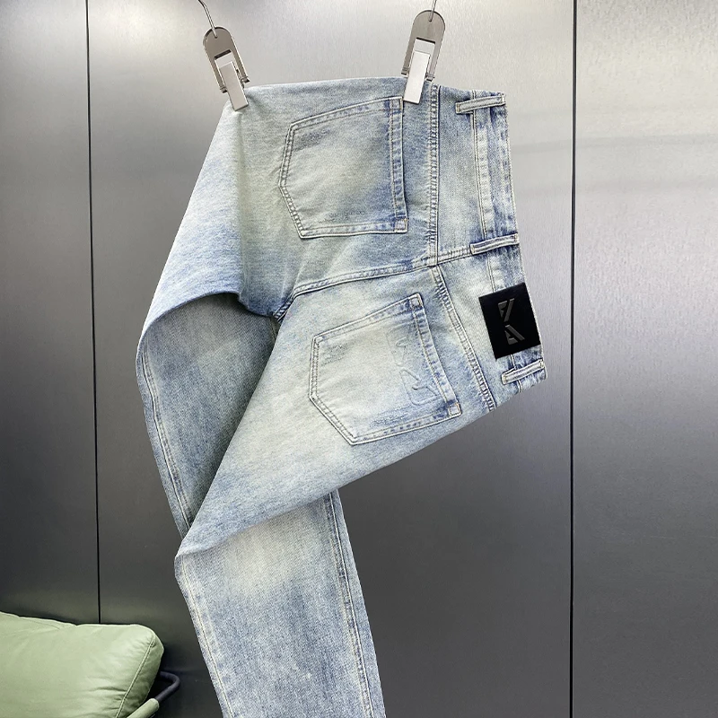Thin section of light blue jeans high end trend loose straight pants spring and summer models casual versatile pants men