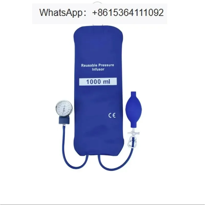 Bolsa de presión infusión reutilizable, 2 piezas, 1000 ml, con manómetro azul