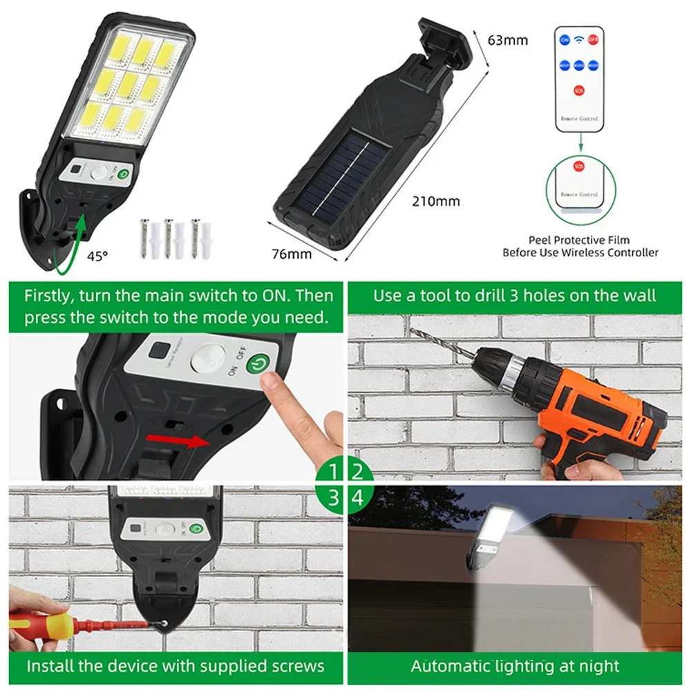 1/2PCS Solar LED Wall Light with Human Body Waterproof Induction Outdoor Garden Solar Light Courtyard Motion Sensor Flood Light