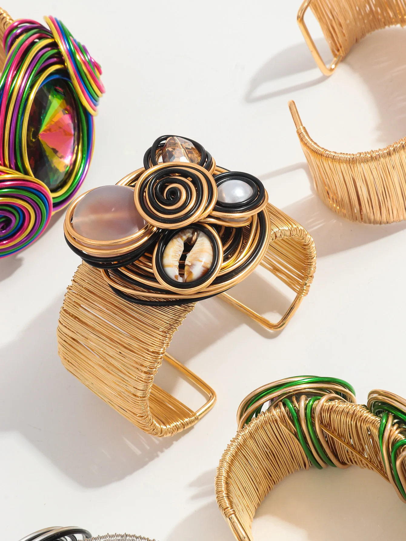 Bohemian Vintage Gold Color Thread Women's Wide Cuff Bracelets Boho Statement Luxury Opening Bracelet Bangle Jewelry Gifts