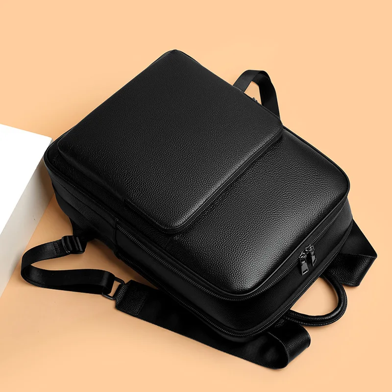 2027 New Business Men Backpack First Layer Cowhide Men's Bag Genuine Leather Schoolbag Large 15.6 Inch Laptop Travel Backpack